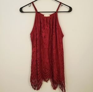 PAPER+TEE maroon lace tank top